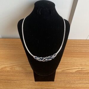 0.5ct TDW Blue Topaz & White Diamond Weave Omega Necklace Silver Plated